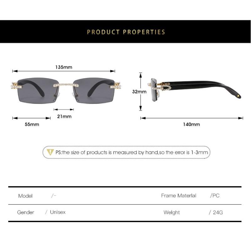 New Lady Small Rimless Square Diamonds Sunglasses Women Brand Fashion Rhinestone Gradient Rectangle Sun Glasses Female Uv400