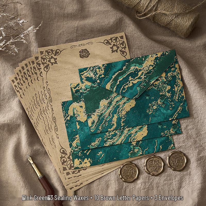 Retro Embossed Chinese Style Letter and Envelope Set with Wax Seal