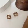 Maillard Caramel Brown Earrings Women's Geometric Square High-end Stud Earrings New Exquisite Silver Needle Ear Jewelry