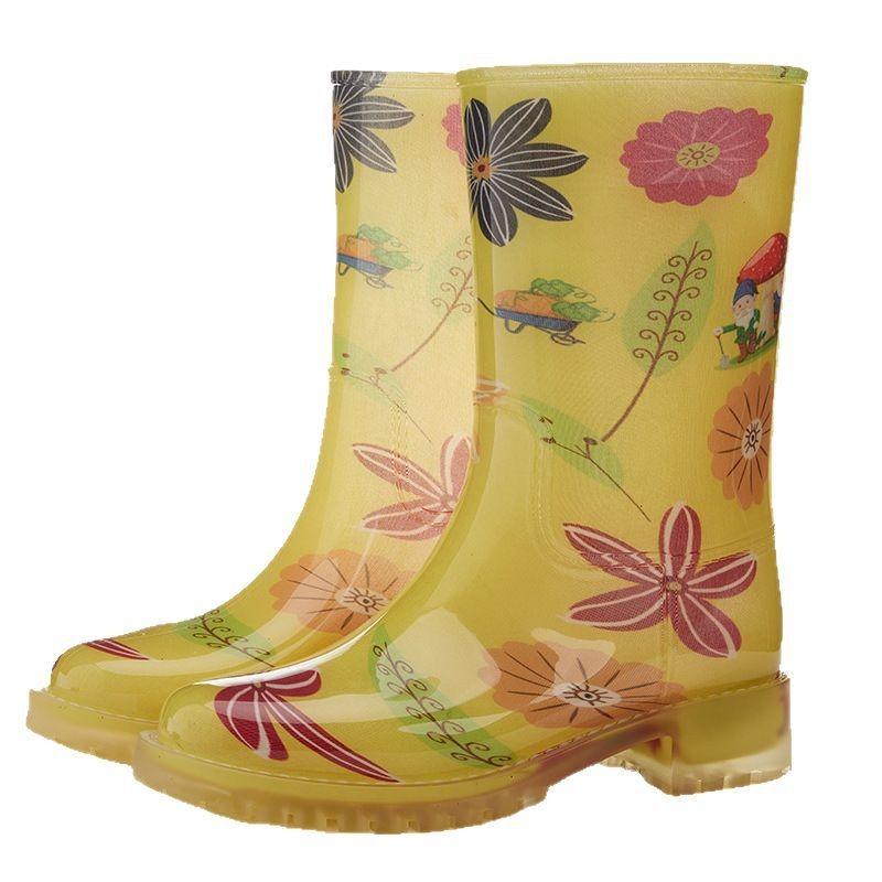 New Medium Tube Rain Shoes Women's Rubber Shoes Wear Non-slip Water Boots Thickened Water Shoes Velvet Labor Insurance Car Wash Kitchen Rain Boots