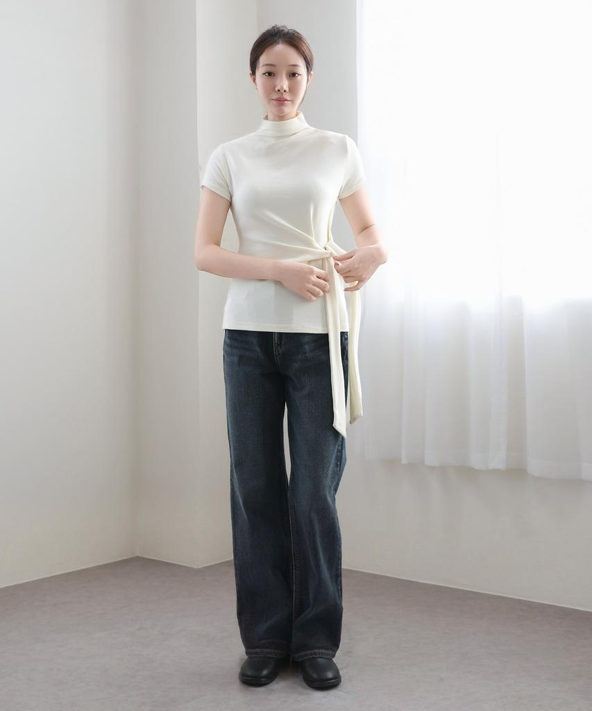 Keulleiseu Short Sleeve T-Shirt With Waist Ribbon Detail_Brown