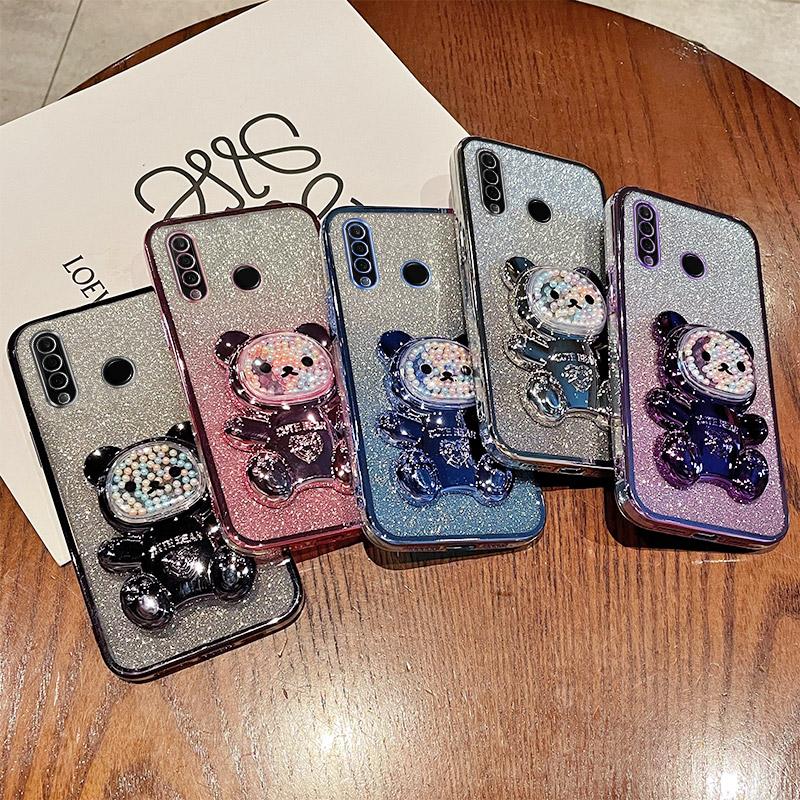 Candy Bear Stand Glitter Phone Case For Huawei Y8S Y9S Y6P Y7A Y7 Y9 Prime Y9 P Smart Z Plus 2019 2021 P40 P30 Lite Soft Cover