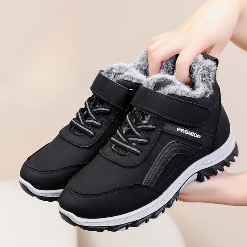 Bottes d'hiver en coton pour femmes, chaussures décontractées pour femmes d'âge moyen et âgées, bottes de neige, bottes en velours et en coton épais et chaud