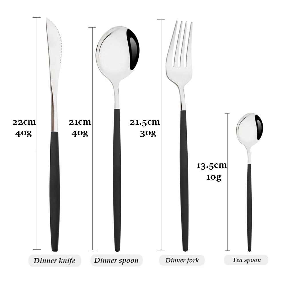Luxury 16Pcs Black Silver Cutlery Set Knife Fork Tea Spoon Dinnerware Set Stainless Steel Flatware Western Kitchen Tableware Set