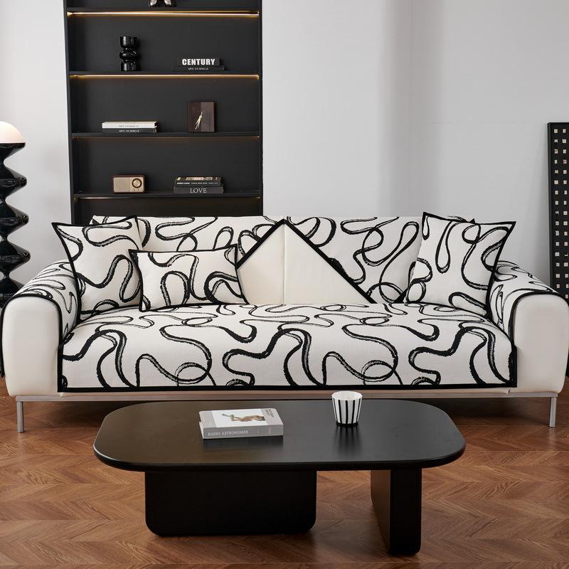 Cojín de Sofá de Cuero de Alta Calidad Cojín Simple Negro Moderno Lujoso Funda de Sofá Cubre Sofá Cubierta de Respaldo Tela Antideslizante