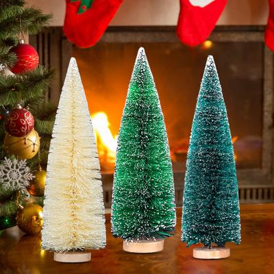 Mini Christmas Tree Sisal Snow Frost Artificial Pine Tree With Wooden Base