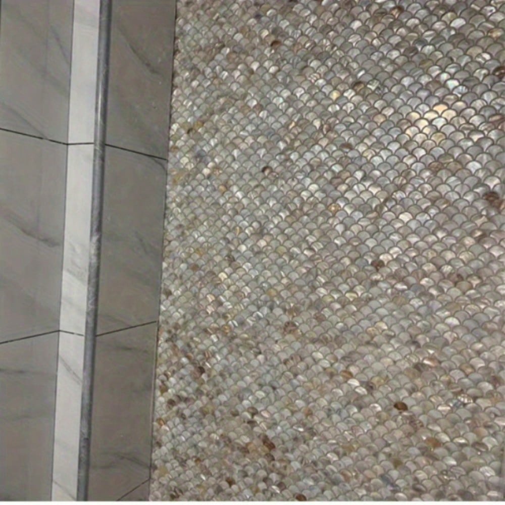 1 sztuka, 31,2*31 cm/ 12,3*12,2 cala, w kształcie wachlarza z łusek rybich, mozaika z muszli, naklejki ścienne do kuchni, łazienki, przedpokoju