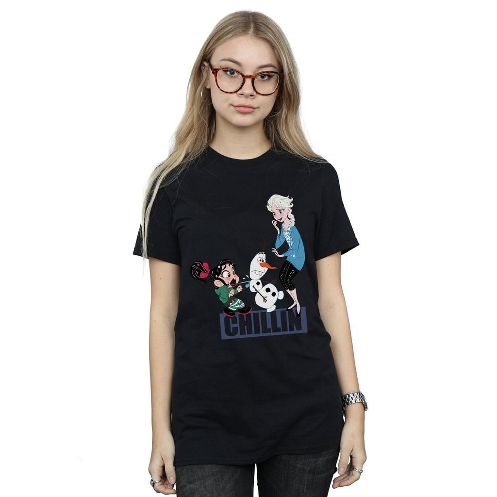 Disney Womens/Ladies Wreck It Ralph Elsa And Vanellope Cotton Boyfriend T-Shirt