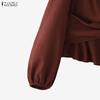 ZANZEA Blusa Casual Larga de Manga Larga Lisa con Cuello en V para Mujer