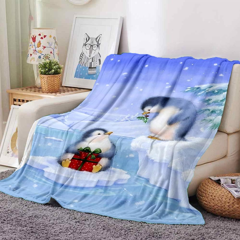 Penguin Christmas Gift Snowscape Blanket Soft Throw Blanket For Home Bedroom Bed Sofa Travel Office Solid Christmas Blanket