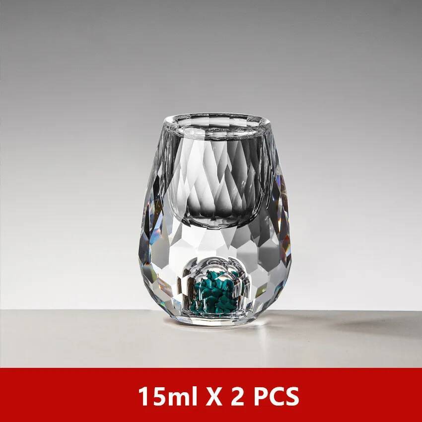2 Pcs Crystal Shot Glasses Diamond Cutting 24K Gold Foil Small Wine Cup Luxury Spirits Liquor Glass Vodka Cup Baijiu Soju Cup