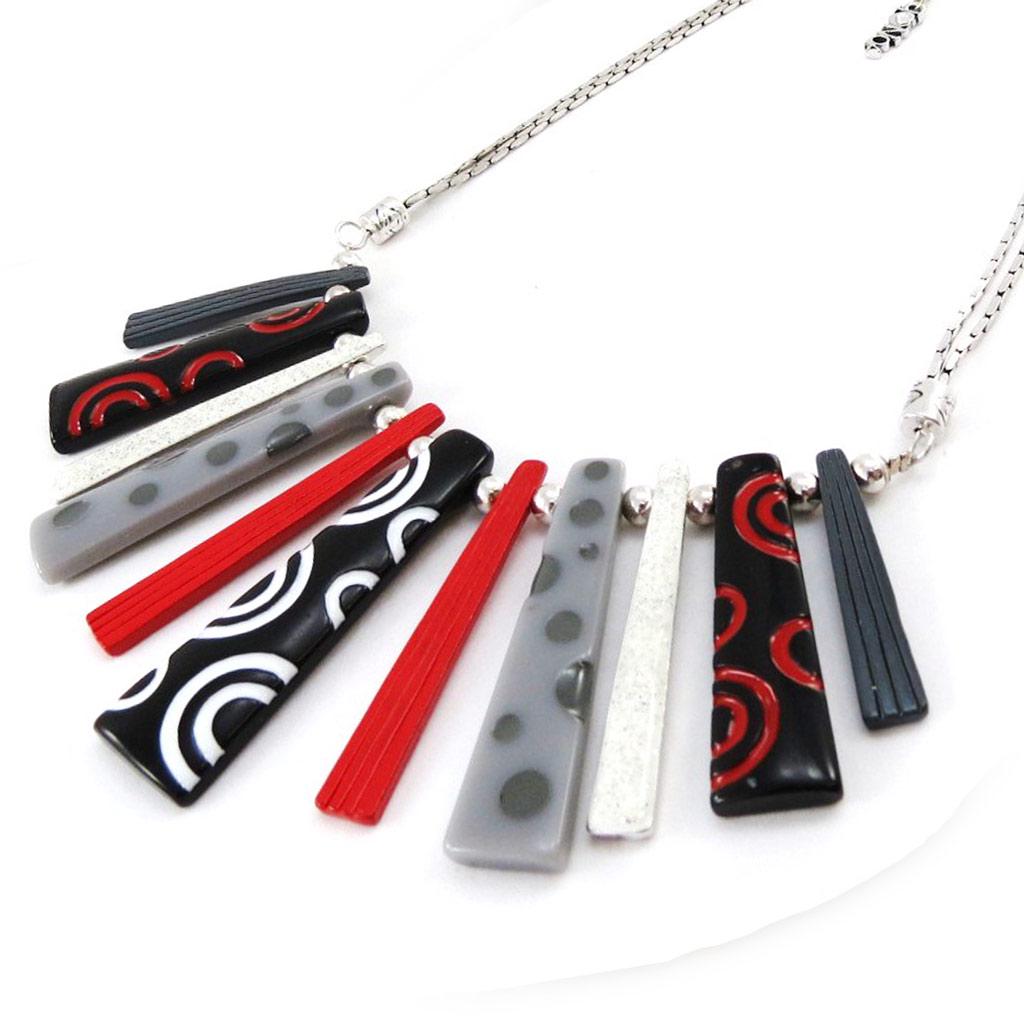 NOA [J2174] - Designer Necklace 'Coloring' Red Gray Black