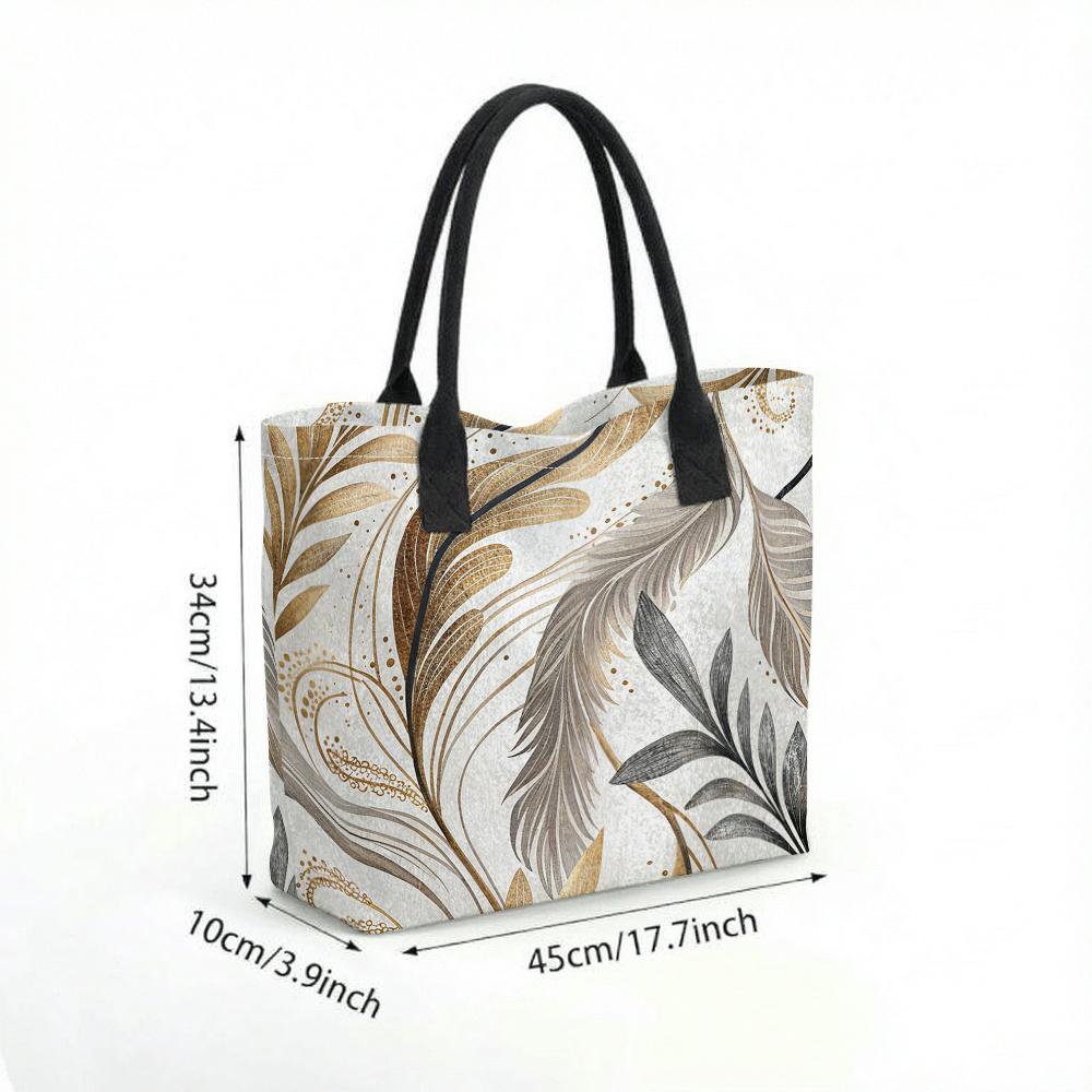  Bohemian Leaf Print Tote Bag Fashion Large Capacity Shoulder Bag for Daily Use