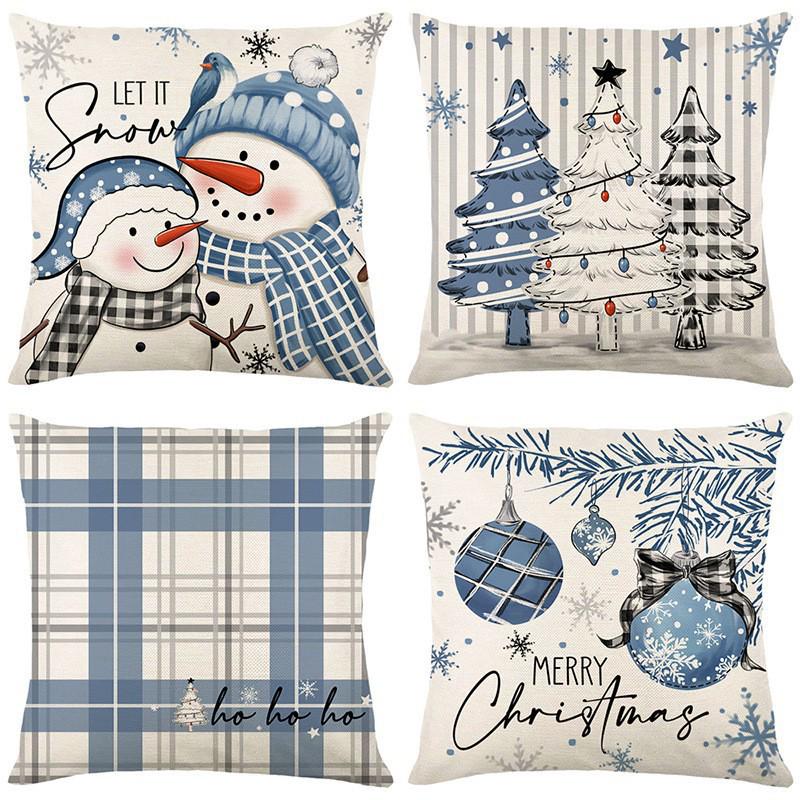Christmas & Halloween Linen Plush Pillow Cover for Home & Bedside