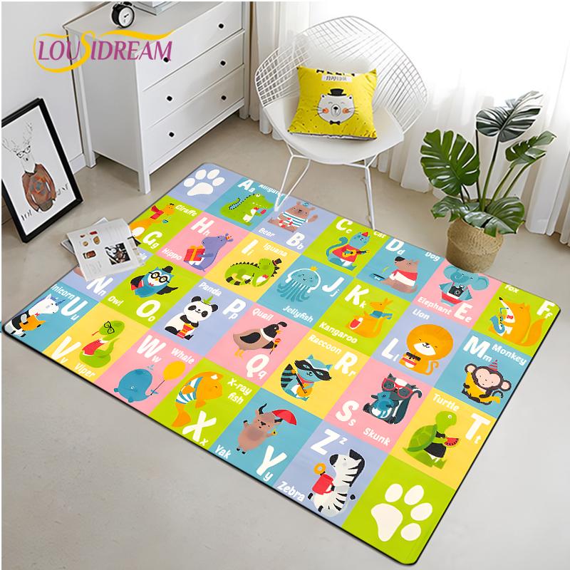 IMIKEYA Dětská hrací podložka Kolekce Hrací čas Abeceda ABC Roční období Měsíce Ovoce a Tvary Vzdělávací koberec do herny ložnice