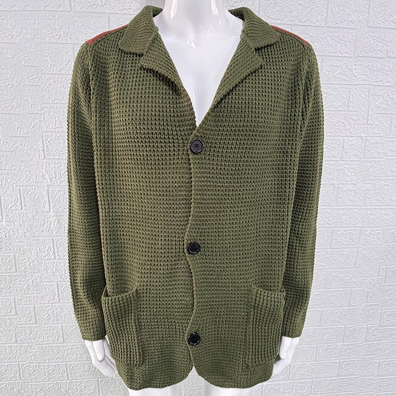 2025 Autumn/Winter Men's Slim Fit Cardigan Sweater with Turn-Down Collar in Plus Sizes - European and American Style.