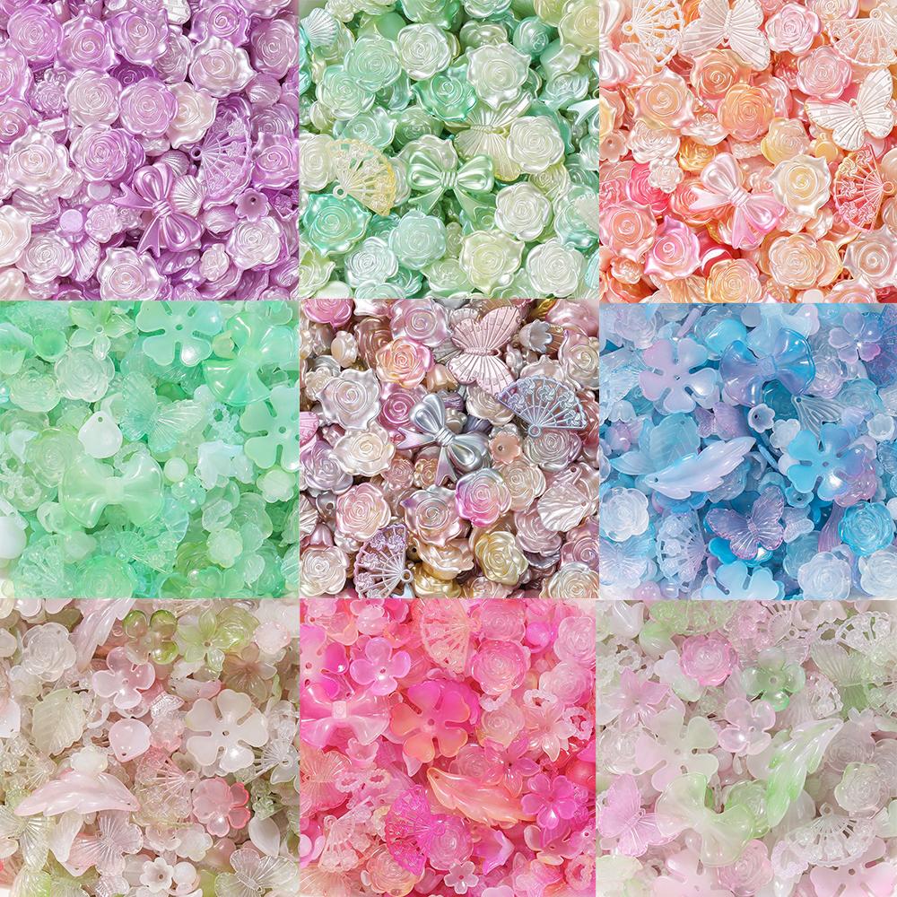 30g/Lot Colorful Mixed Butterfly Fan Acrylic Beads Spacer Loose Bead for DIY Necklace Bracelet Jewelry Making Accessories