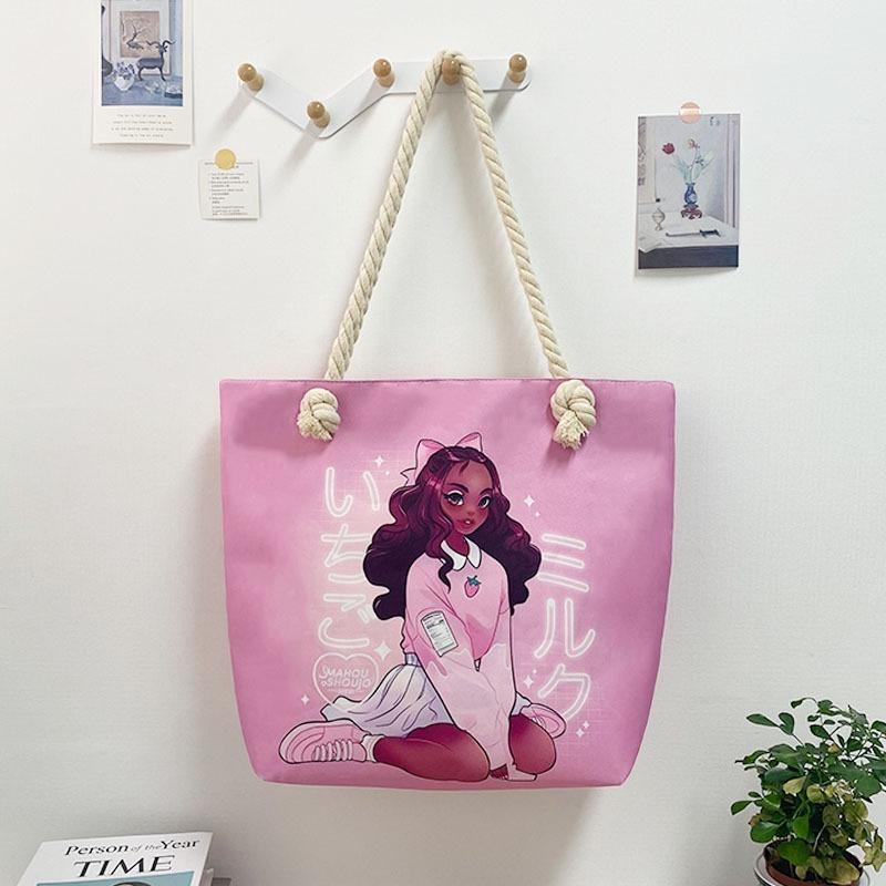 

1pcs Stylish Multifunctional Tote Bag Large Capacity Beach Shopping Bag with Creative Print & Rope Durable 45x35x12cm