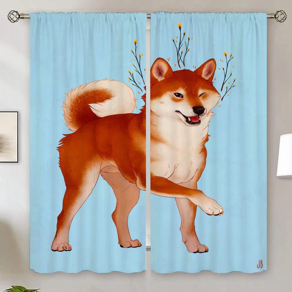 Shiba Inu Living Room Curtains for Living Room 2 Elegant Pieces Tulle In Kitchen Curtain Blackout Curtain 100% Partition Shades