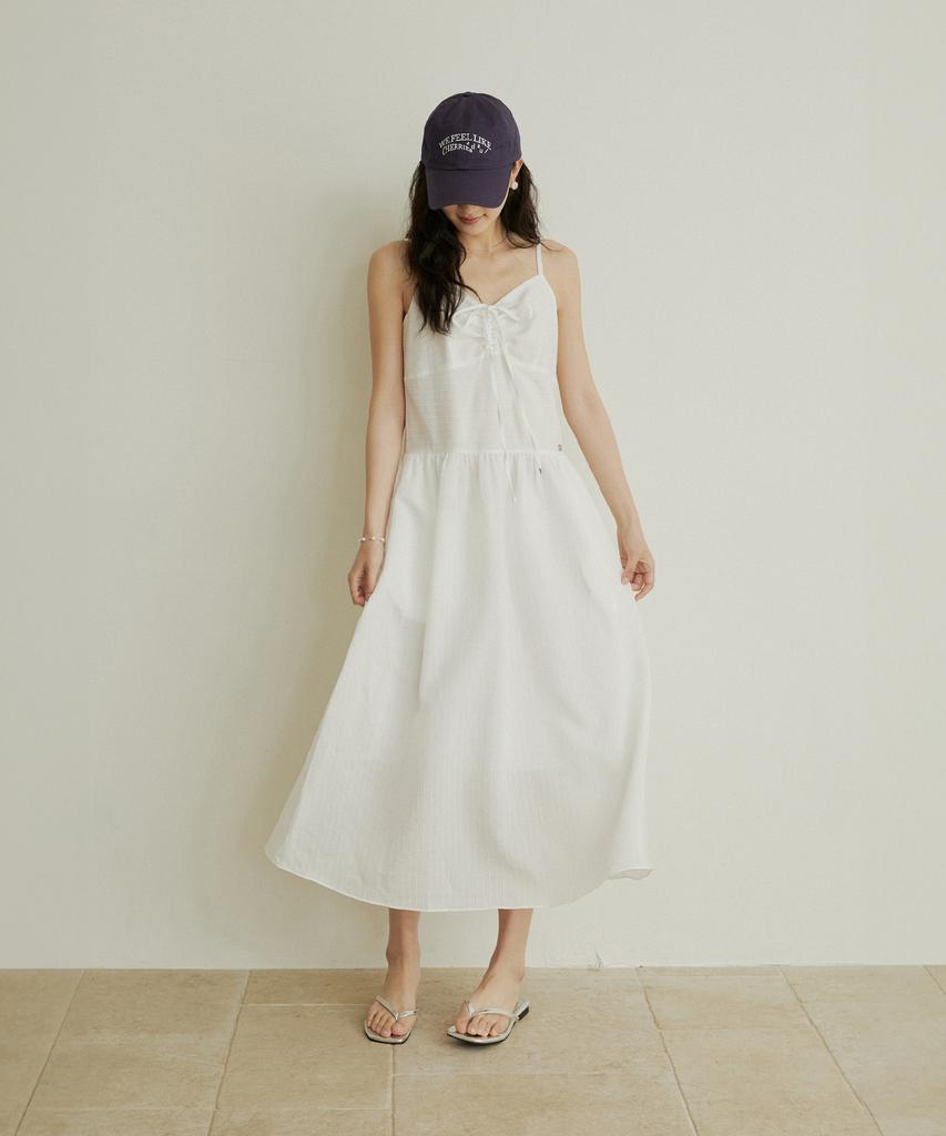 ADAUL Front Drawstring Sleeveless Long Dress - White
