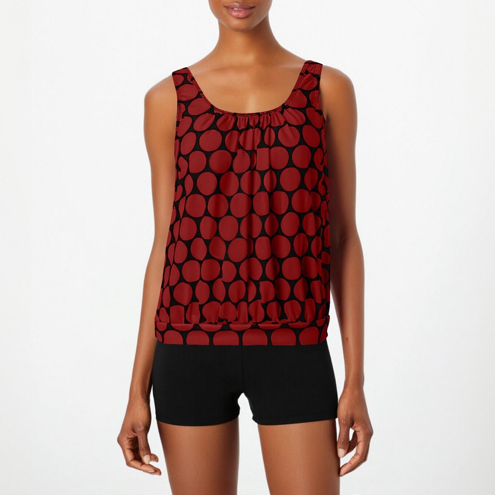 

Женский модный и сексуальный топ без рукавов с круглым вырезом и принтом в горошек, четырехугольные брюки, раздельный купальник XL винный