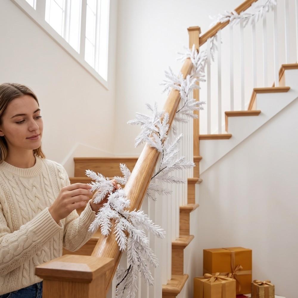 Frosted Surface Artificial Pine Needle Garland White Faux Pine Lightweight Material Faux Pine Garland Soft Texture Easy To Shape