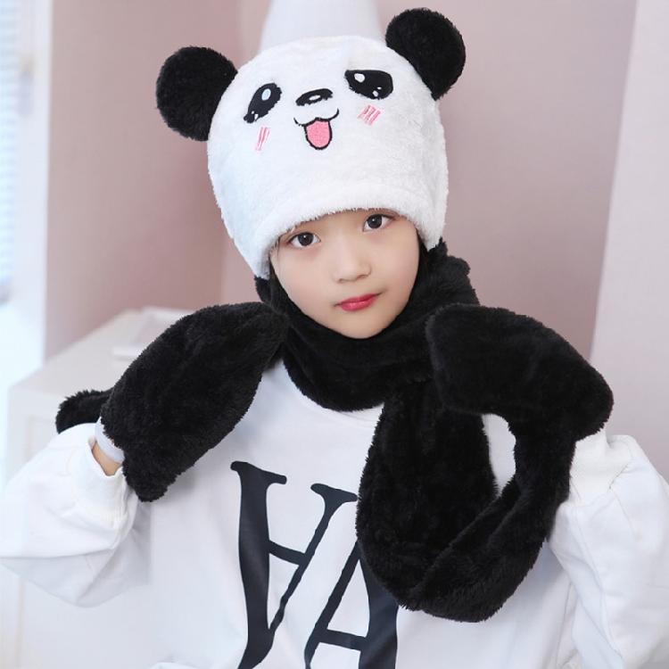 Kapuzenschal Mütze Nackenwärmer mit Tasche Fäustlinge Panda Ohren Kinder Plüsch Ohrenklappenmütze