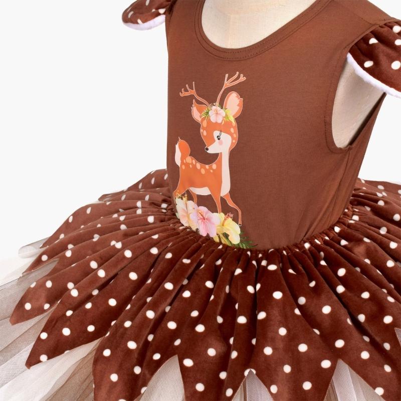 Accessori Costume da Cervo per Bambina con Vestito e Cerchietto Outfit da Renna di Natale per Bambino Halloween Natale Cosplay