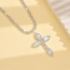 Elegant Luxury Inlaid Synthetic Zirconia Hip Hop Cross Necklace For Women Girls Sparkling Pendant Party Jewelry Birthday Gift