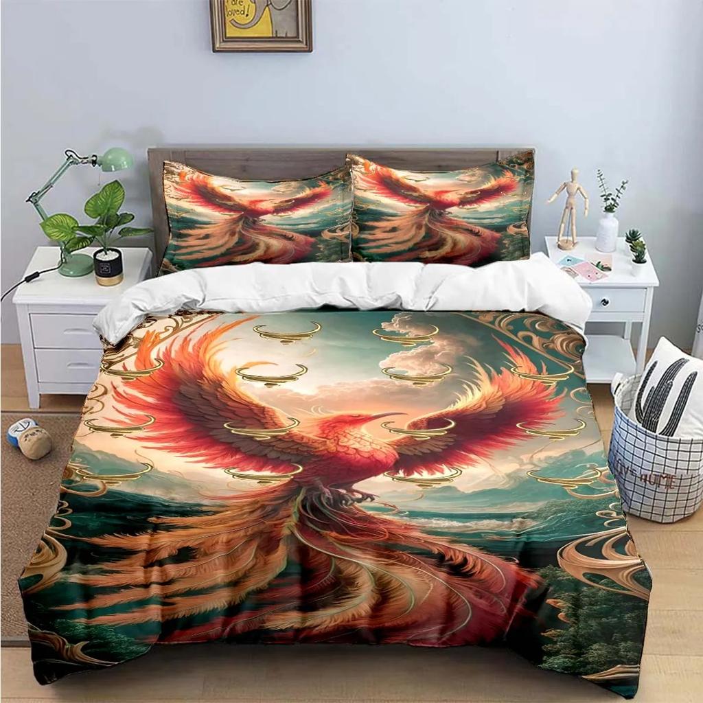 Fashion Popular Mythical Beast Phoenix Print Beding Sets Bed Suplies Set Soft Duvet Cover Bed Warm Comforter Set Beding Set High-End Premium Gift