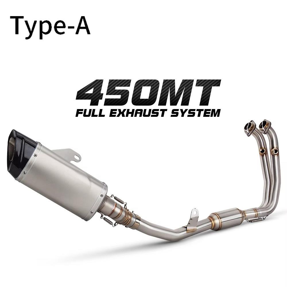 Compatible with CFMOTO 450MT: Front, Mid-Section, M12 Stepped Carbon Tip Rear Motorcycle Exhaust Pipe Mod 51MM.