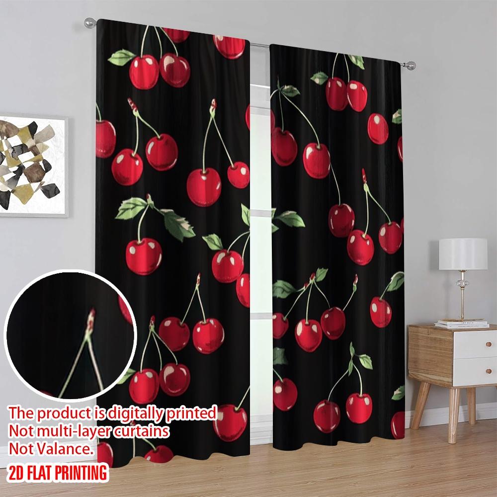 2pcs,2D plane printing Popular Curtains Cherry Parade Versatile Polyester Fabric (without rod) Outdoor Decorations Ldeal for