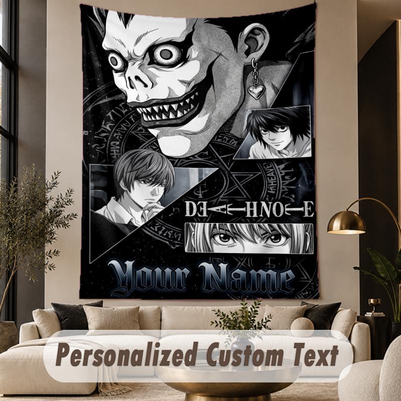 Custom Text Printed Tapestry Death Note Pattern Large Wall Hanging Indoor Room Decor