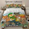 3Pcs Italian Brainrot Cartoon Crew Duvet Cover Set - Wrinkle-Resistant, Fade-Proof, Machine Washable, Lightweight All-Season