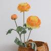 3 Heads Artificial Ranunculus Flower Flocked Leaf Multi-Color Silk Fake Flower Stem Long Stem Realistic Bloom Fake Floral Stem