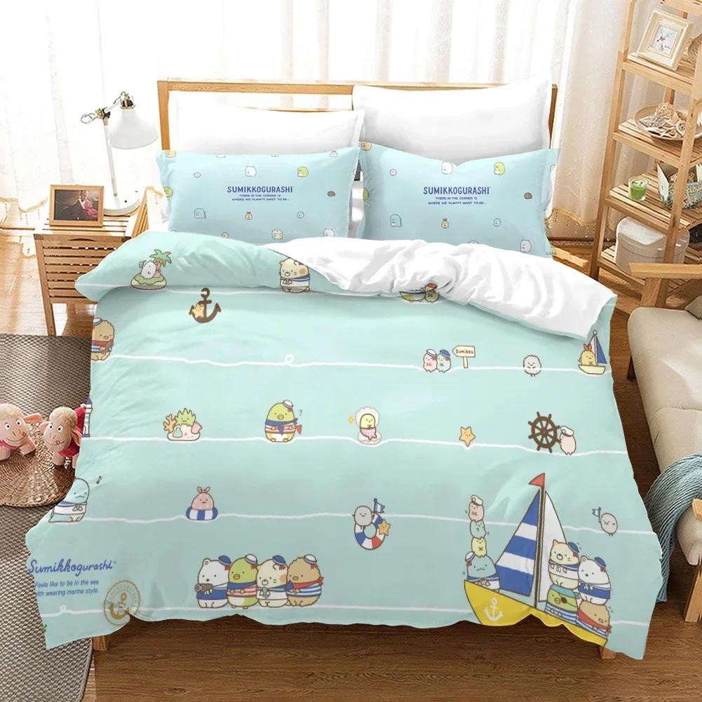 3D Potlač Sumikko Gurashi Vzor Pohodlný Prešívaný Prikrývka Poťah na Vankúš Súprava Posteľnej Bielizne Detská Izba Dekorácia Domáci Textil