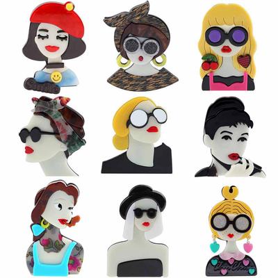 Neues Design Einzigartige Damenfigur Acryl Brosche Pins Für Frauen Mädchen Broschen Pins Reversabzeichen Taschen Dekorationen Partykleid Schmuck