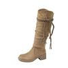 Heel Wasteland Style Western Cowboy Tall Long Boots New Autumn But Knee Pile Boots Knight Boots