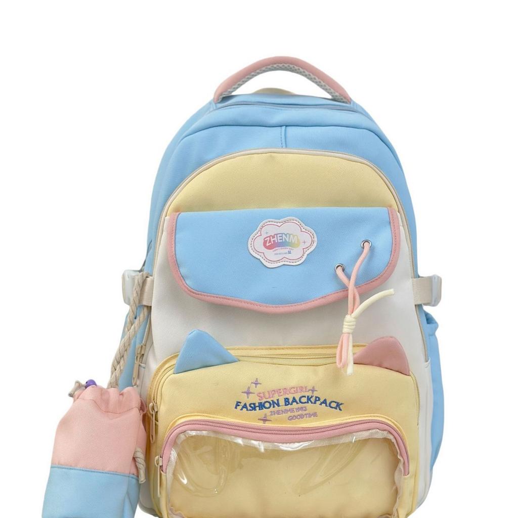 School bag 2025 high value contrasting colors large capacity dopamine middle and high school student school bag versatile cute sweet backpack