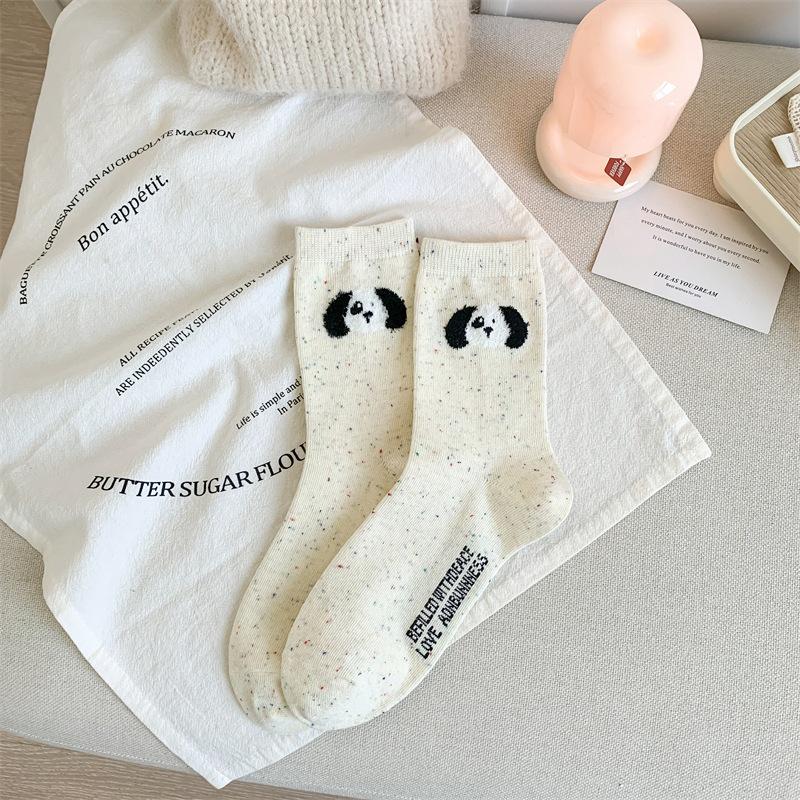 Women's Cute Bowknot Dot Tulle Socks - Mid-Calf, Korean Cartoon Bear, Japanese Color Dots