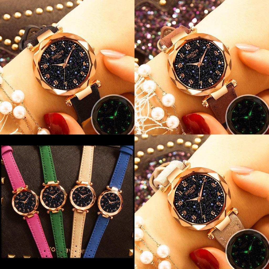 Stylish Women Wristwatch Featuring A Luminous Starry Sky And Rhinestone Details