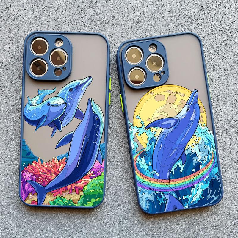 Ocean Animal Cute Dolphin Phone Case For iPhone 15 14 16 Pro Max 7 8 Plus 11 12 13 Pro Max Mini SE2 X XR XS Shockproof Covers