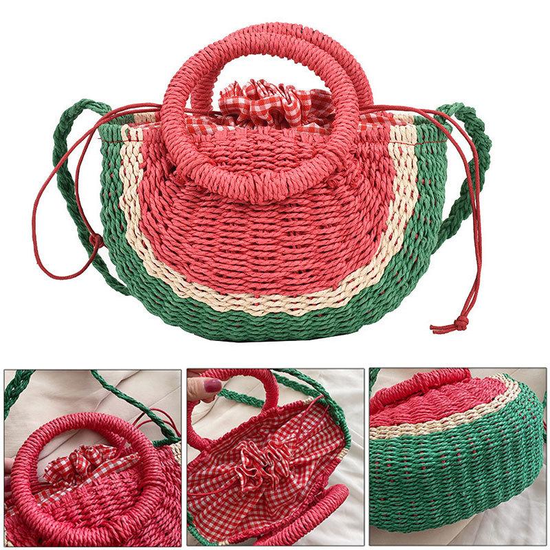 Small Hand-made Braided Bags Beach Summer Straw Bag Fashion Rattan Totes Lady Cute Watermelon Shoulder Bags Women Woven Handbags