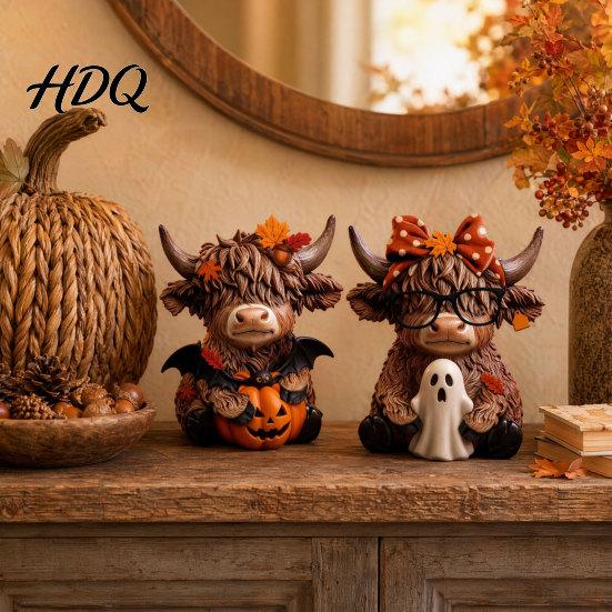 Country Home Ornament 2PCS Highland Cow Ornament Wooden Rustic Style Figurine Thanksgiving