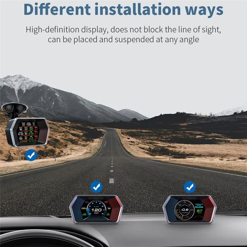 P17 HUD Auto Digitalanzeige, OBD2 GPS Tacho mit Spannungs- und Temperaturanzeigen - A87Q
