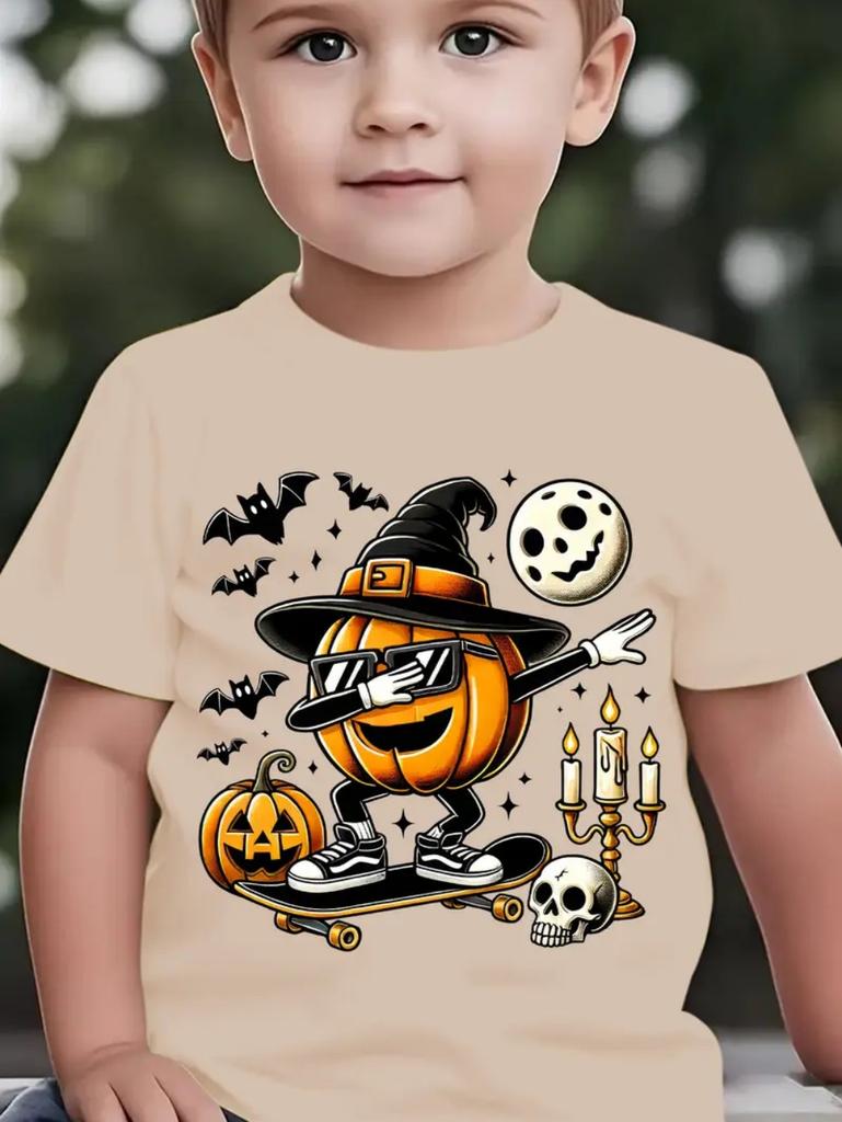 Happy Halloween Fashion Kids' T-Shirt Summer Casual Tops Spooky Short-Sleeved Halloween Pumpkins Print T-Shirts Halloween Gifts