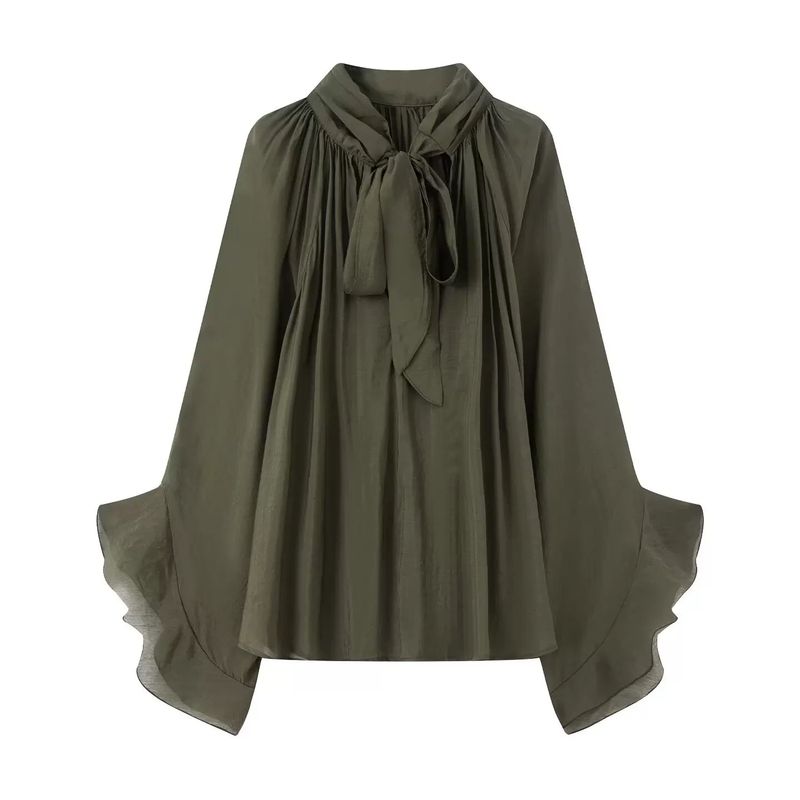 Za Export New Arrival Women's Clothing ZR Fashion Style Fashion All-Match Casual Neckline Shoelace Sheer Top 1259011