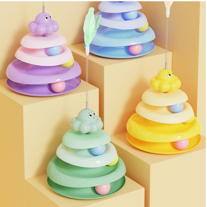 3 Layer Cat Toy Tower Turntable Roller Balls Toys Interactive Intelligence Training Track Puzzle Funny Games Accessories