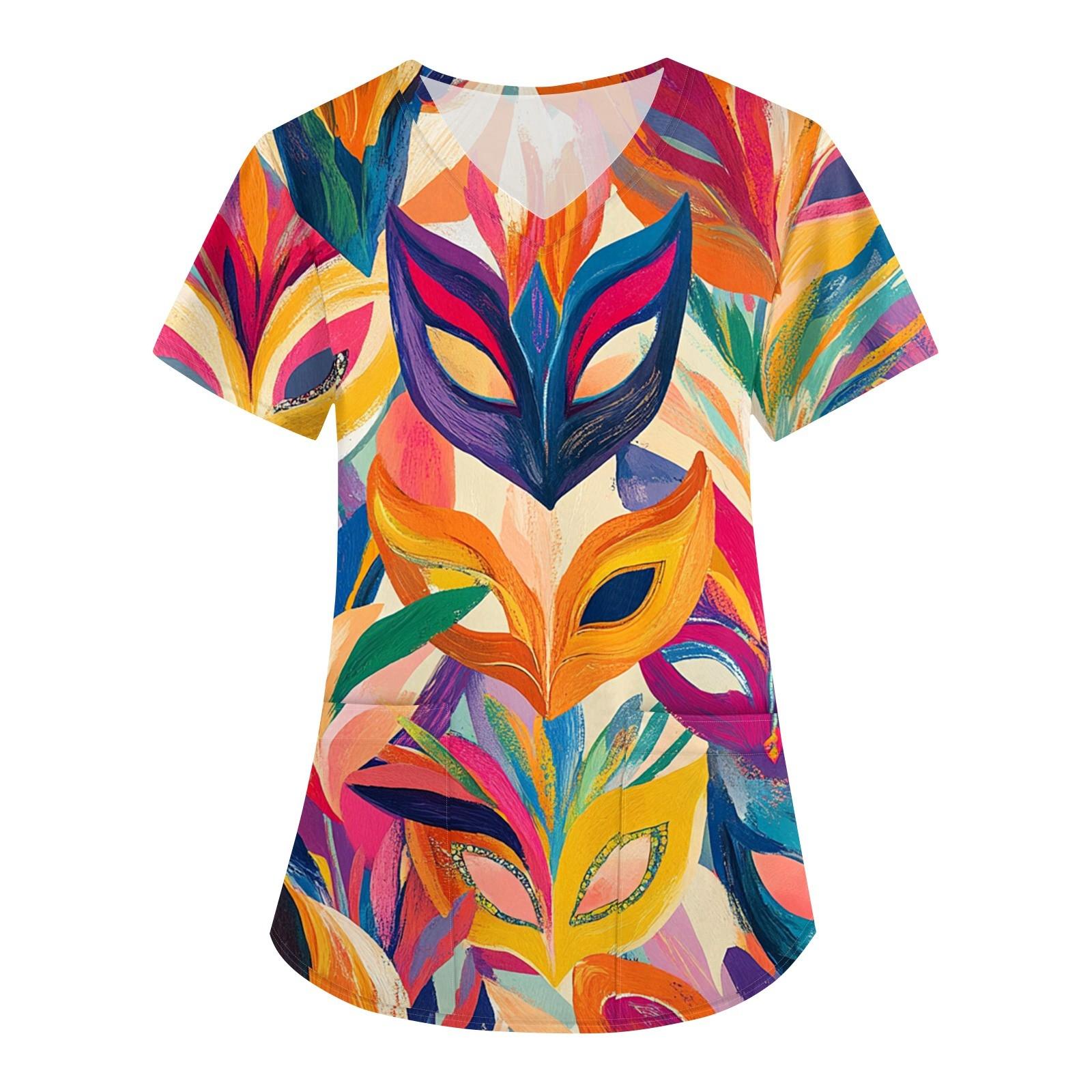 

Женская мода V-образный вырез с короткими рукавами рабочая одежда с карманами карнавальный принт верхняя одежда по уходу XXXL оранжевый