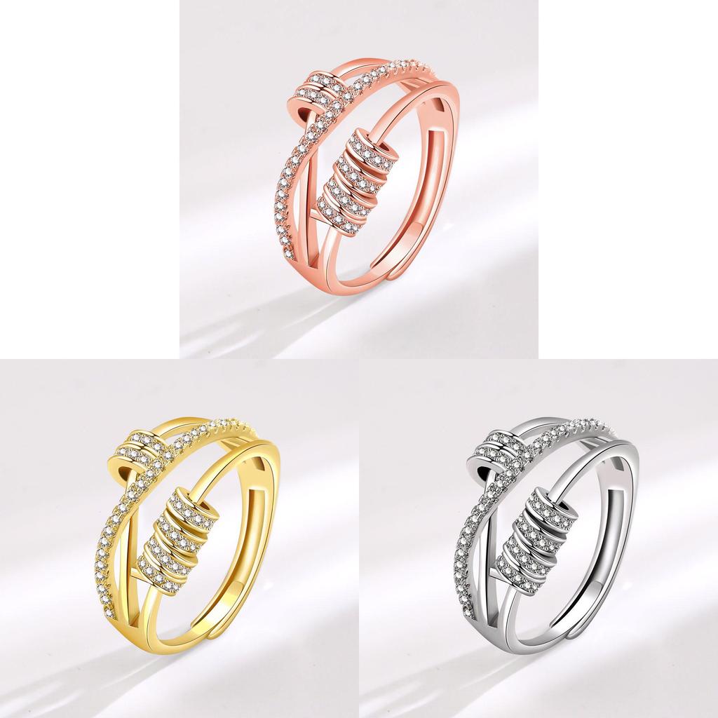 Geometric Openended Zircon Ring With Rotating Circle For Womens Fashion Accessories